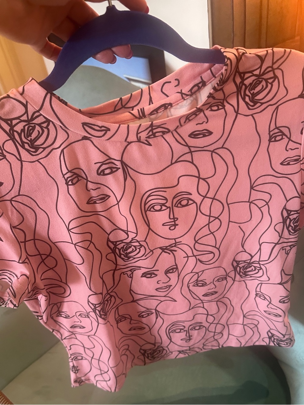 Women's Pink Graphic Face Print Tee